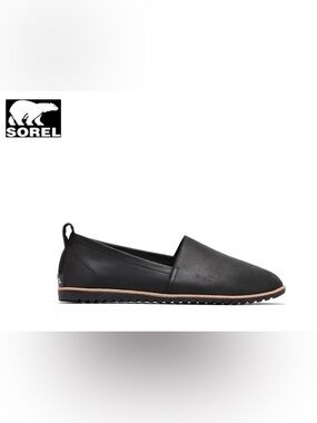 Sorel Ella Sz 10 Black Leather Slip-On Loafers Flats